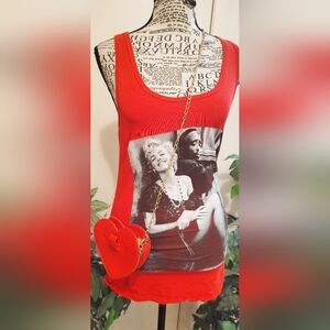 Marylin Monroe And Tupac Red Graphic Fitted Tank Top